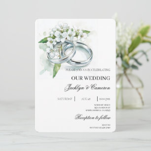Witte Bloemen met Ring Huwelijksuitnodiging Kaart
