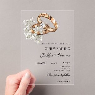 Witte Bloemen met Ring Wedding Acryl Uitnodigingen