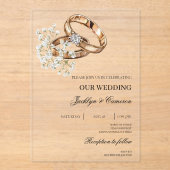 Witte Bloemen met Ring Wedding Acryl Uitnodigingen (Voorkant)