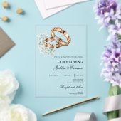 Witte Bloemen met Ring Wedding Acryl Uitnodigingen (Insitu (Huwelijk))