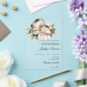 Witte Bloemen met Ring Wedding Acryl Uitnodigingen (Insitu (Huwelijk))