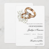 Witte Bloemen met Ring Wedding Kaart (Voorkant / Achterkant)