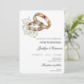 Witte Bloemen met Ring Wedding Kaart (Staand voorkant)