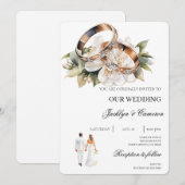 Witte Bloemen met Ring Wedding Kaart (Voorkant / Achterkant)