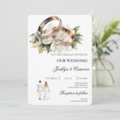 Witte Bloemen met Ring Wedding Kaart (Staand voorkant)