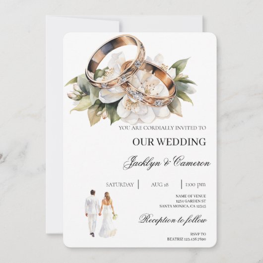 Witte Bloemen met Ring Wedding Kaart (Voorkant)