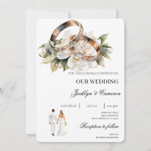 Witte Bloemen met Ring Wedding Kaart