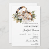 Witte Bloemen met Ring Wedding Kaart (Voorkant / Achterkant)