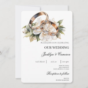 Witte Bloemen met Ring Wedding Kaart