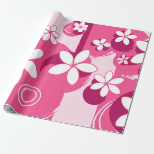Witte Bloemen met Roze Contouren Cadeaupapier