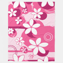 Witte bloemen met roze contouren fleece deken