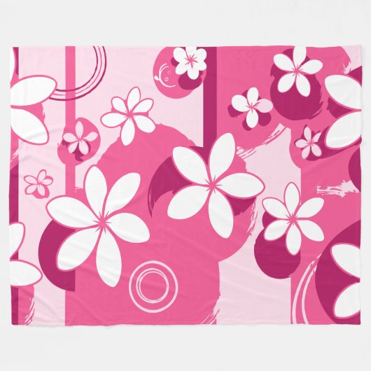 Witte bloemen met roze contouren fleece deken (Voorkant (Horizontaal))