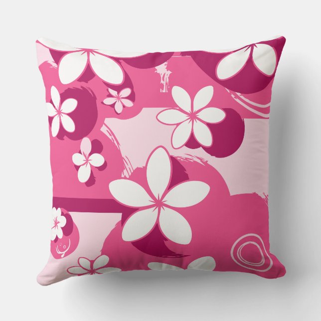 Witte Bloemen met Roze Contouren Kussen (Achterkant)