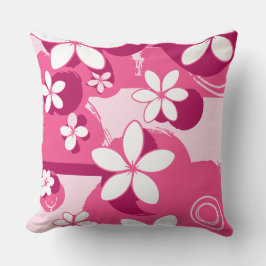 Witte Bloemen met Roze Contouren Kussen