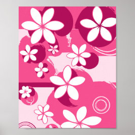 Witte Bloemen met Roze Contouren Poster