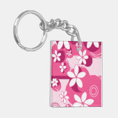 Witte Bloemen met Roze Contouren Sleutelhanger (Voorkant Links)