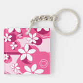 Witte Bloemen met Roze Contouren Sleutelhanger (Achterkant)