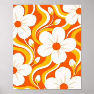 Witte bloemen met sierlijke vloeiende accenten poster