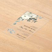 Witte Bloemen met zilveren ring Spaanse bruiloft Acryl Uitnodigingen (Laagn)