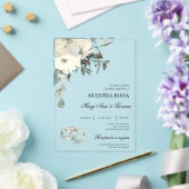 Witte Bloemen met zilveren ring Spaanse bruiloft Acryl Uitnodigingen (Insitu (Huwelijk))