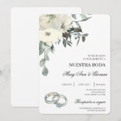 Witte Bloemen met zilveren ring Spaanse bruiloft Kaart (Voorkant / Achterkant)