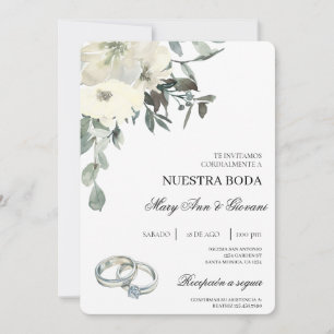 Witte Bloemen met zilveren ring Spaanse bruiloft Kaart