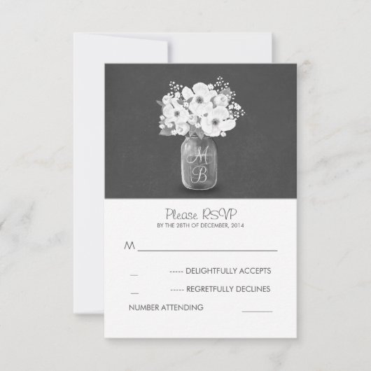 witte bloemen metselaar pot rustieke bruiloft RSVP Kaartje (Voorkant)