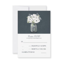 witte bloemen metselaar pot rustieke bruiloft RSVP