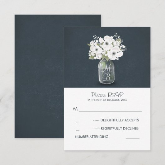 witte bloemen metselaar pot rustieke bruiloft RSVP Kaartje (Voorkant / Achterkant)
