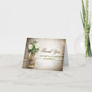 Witte bloemen metson jar trouwkaarten voor dank je bedankkaart