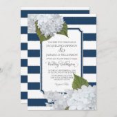 Witte bloemen moderne elegante marine wit gestreep kaart (Voorkant / Achterkant)