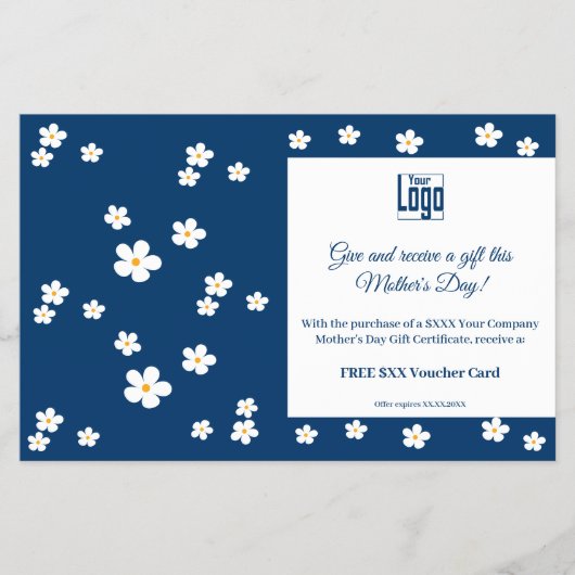 Witte Bloemen Moederdag Actie Blauw Wit Flyer (Voorkant)