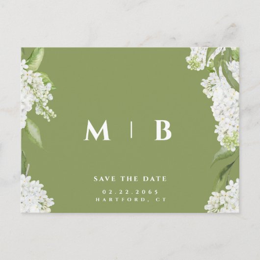 Witte Bloemen Mos Groene Bruiloft Save the Date Briefkaart (Voorkant)