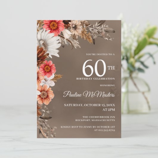 Witte Bloemen Neutral Herfst 60ste Verjaardag Kaart (Staand voorkant)