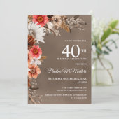 Witte Bloemen Neutral Herfst Bloemen 40ste Verjaar Kaart (Staand voorkant)