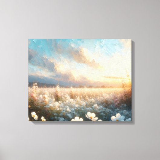 Witte bloemen onder een mooie hemel canvas afdruk (Voorkant)