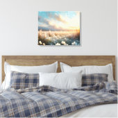 Witte bloemen onder een mooie hemel canvas afdruk (Insitu (Slaapkamer))