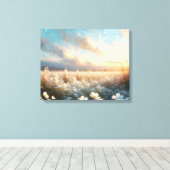 Witte bloemen onder een mooie hemel canvas afdruk (Insitu (Houten vloer))