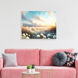 Witte bloemen onder een mooie hemel canvas afdruk