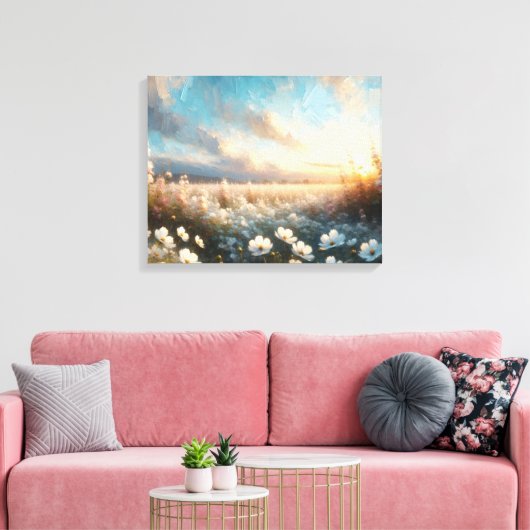 Witte bloemen onder een mooie hemel canvas afdruk (Insitu (Woonkamer))