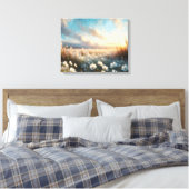 Witte bloemen onder een mooie hemel canvas afdruk (Insitu (Slaapkamer))