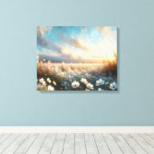 Witte bloemen onder een mooie hemel canvas afdruk (Insitu (Houten vloer))