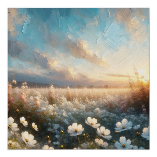 Witte bloemen onder een mooie hemel perfect poster (Voorkant)