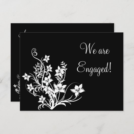 Witte Bloemen Ontwerp op Zwarte Briefkaarten (Voorkant / Achterkant)