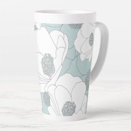 Witte bloemen op Aqua Latte Mok (Rechterhoek)