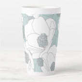 Witte bloemen op Aqua Latte Mok (Voorkant)