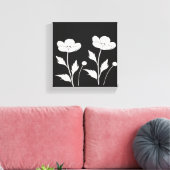 Witte Bloemen op Black Wall Art | Minimalistische Canvas Afdruk (Insitu (Woonkamer))