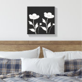 Witte Bloemen op Black Wall Art | Minimalistische Canvas Afdruk (Insitu (Slaapkamer))