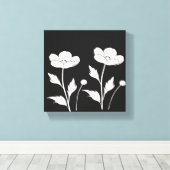 Witte Bloemen op Black Wall Art | Minimalistische Canvas Afdruk (Insitu (Houten vloer))