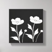 Witte Bloemen op Black Wall Art | Minimalistische Canvas Afdruk (Voorkant)